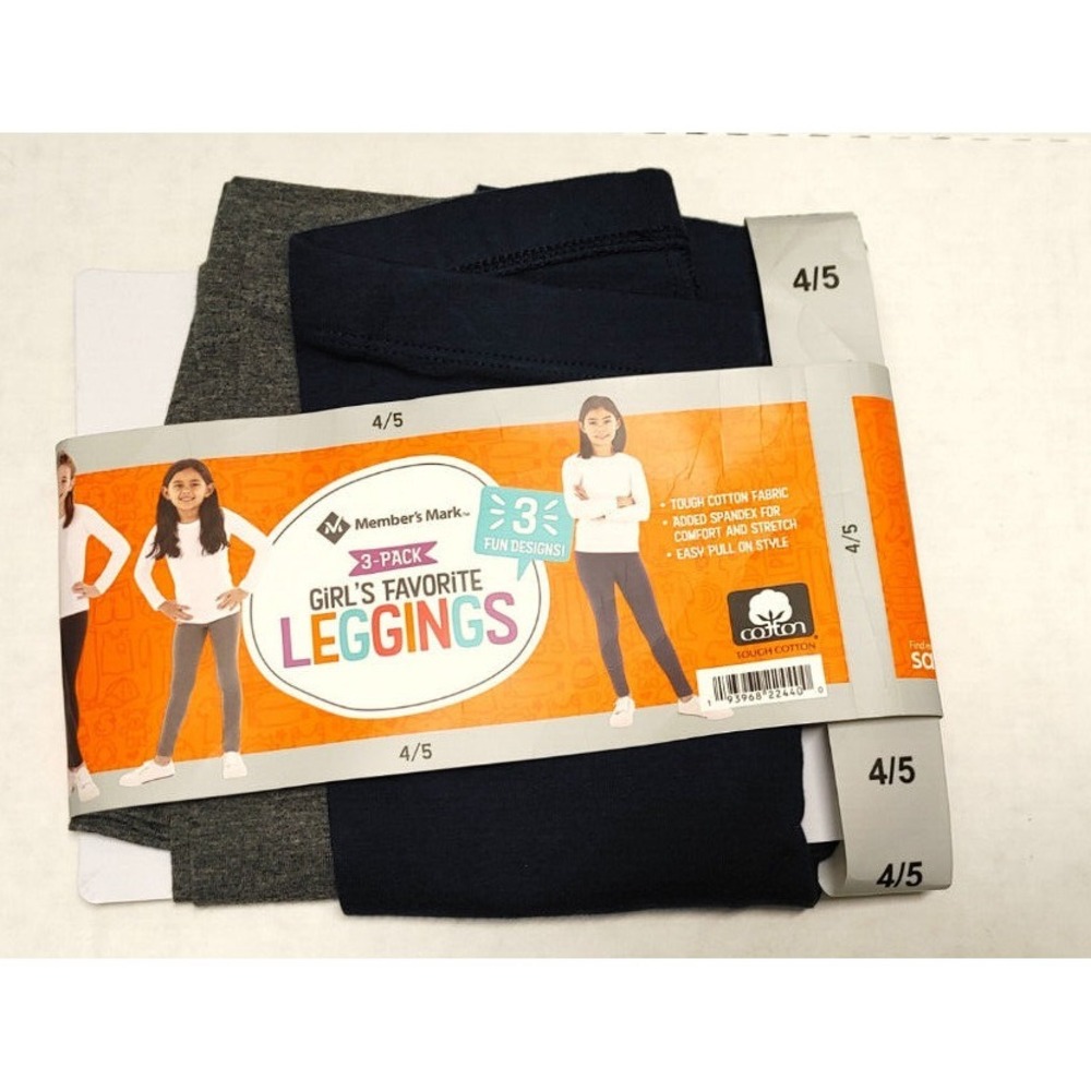 NWT Girls Member's Mark 2 Favorite Leggings Navy/Charcoal 10/12